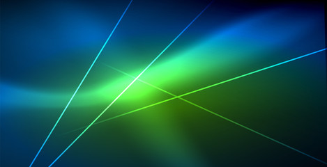 Neon glowing techno lines, blue hi-tech futuristic abstract background template with lights