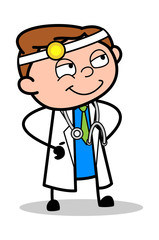 Smiling and Watching - Professional Cartoon Doctor Vector Illustration