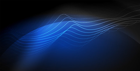Naklejka premium Glowing abstract wave on dark, shiny motion, magic space light. Techno abstract background