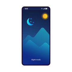 Night mode app smartphone interface vector template
