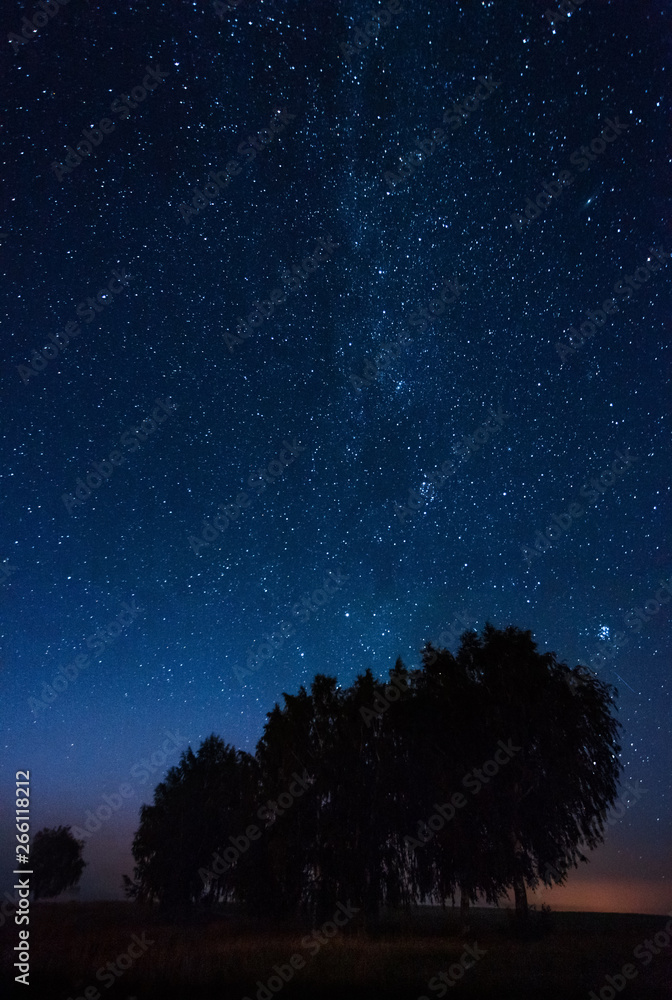 Wall mural starry sky universe background galaxy of milky way, blue space background with stars, cosmos, meteor