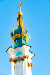 Fototapeta na wymiar Beautiful architecture of the St Andrew's Church, Kiev, Ukraine