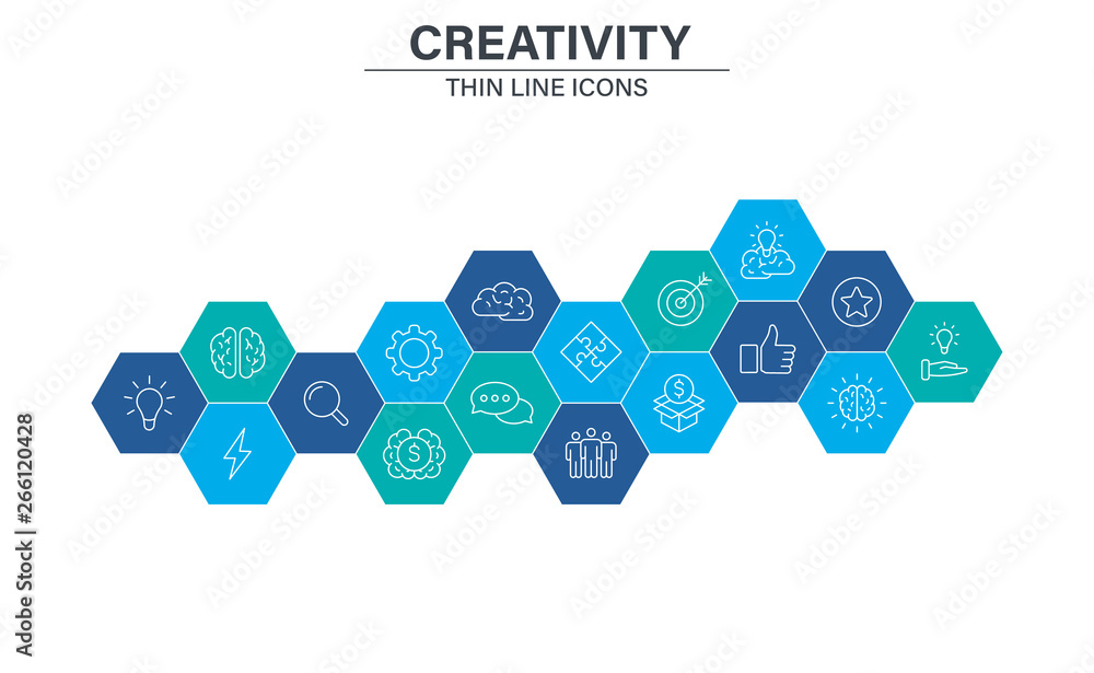 Poster set of creativity and idea web icons in line style. creativity, finding solution, brainstorming, cre