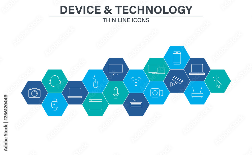 Aufkleber set of device and technology web icons in line style. computer monitor, smartphone, tablet and lapto