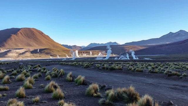 Time-lapse El Tatio Geysers Field in Atacama Desert, Chile.