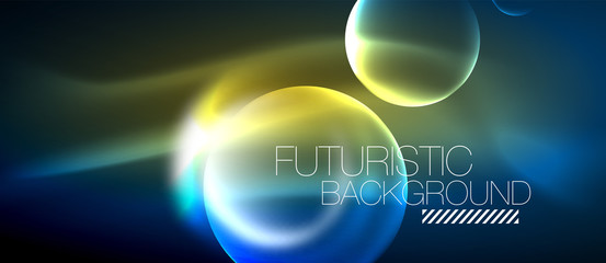 Blue neon bubbles and circles futuristic abstract background