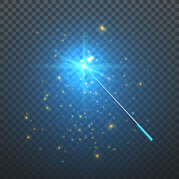 Magic wand isolated on black transparent background. Vector illustration