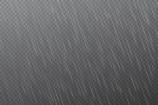 Rain drops on transparent background. Falling water drops. Nature rainfall. Vector illustration