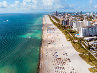 aerial drone view from above at the beach of Miami