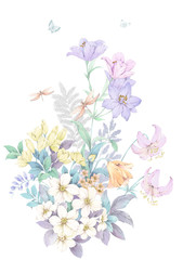 Flowers watercolor illustration,Mother's Day,wedding,birthday,Easter,Valentine's Day,Pastel colors,Spring,Summer