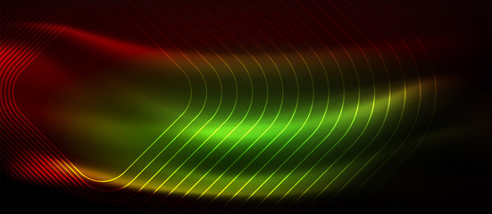 Neon glowing techno lines, hi-tech futuristic abstract background template with square shapes