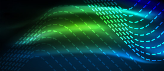 Fototapeta premium Neon glowing techno lines, hi-tech futuristic abstract background template with square shapes