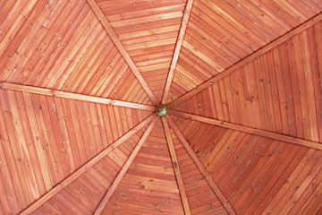 Wooden round roof. Bottom-up view. Close-up. Background. Texture.