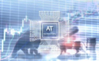 Algorithmic trading. Investment and Trading Concept. Bull and bear background.