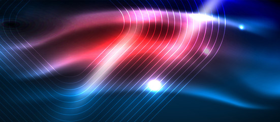 Neon glowing techno lines, hi-tech futuristic abstract background template with square shapes