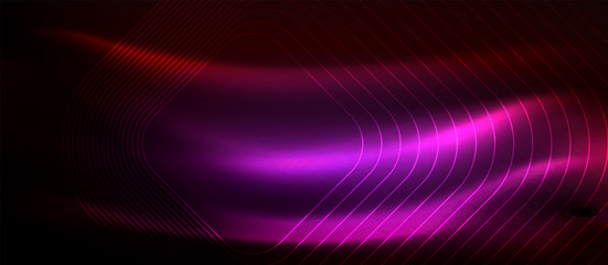 Neon glowing techno lines, hi-tech futuristic abstract background template with square shapes