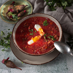 Beet Soup Boiled Egg in Bowl