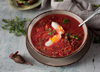 Beet Soup Boiled Egg in Bowl
