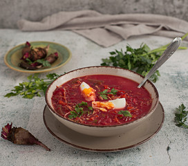 Beet Soup Boiled Egg in Bowl
