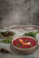 Beet Soup Boiled Egg in Bowl