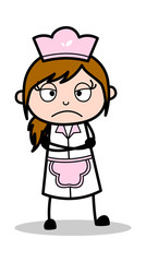 Unhappy - Retro Cartoon Waitress Female Chef Vector Illustration
