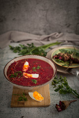 Beet Soup Boiled Egg in Bowl