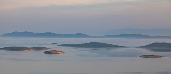 misty morning over croatian islands