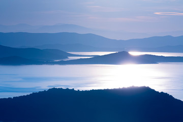 Fototapeta na wymiar blue morning over adriatic islands, Croatia
