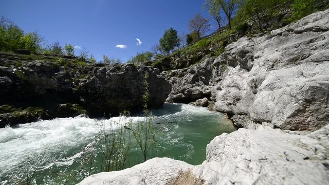 The Astico river in Arsiero. Water movement between the rocks