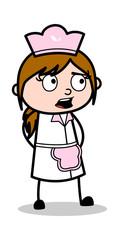 Confused - Retro Cartoon Waitress Female Chef Vector Illustration