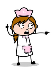 Showing By Pointing - Retro Cartoon Waitress Female Chef Vector Illustration