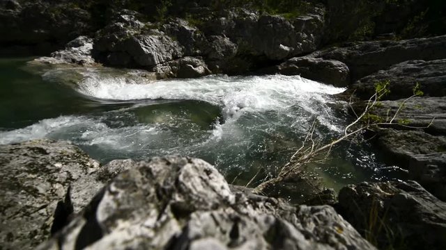 The Astico river in Arsiero. Water movement between the rocks