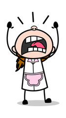 Yelling - Retro Cartoon Waitress Female Chef Vector Illustration