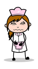 Stomach Problem - Retro Cartoon Waitress Female Chef Vector Illustration