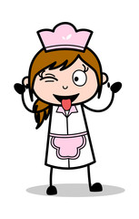 Teasing and Winking Eye - Retro Cartoon Waitress Female Chef Vector Illustration