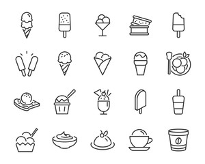 set of ice cream icons, such as  parfait, frozen yogurt, ice cream sundae, vanilla, chocolate