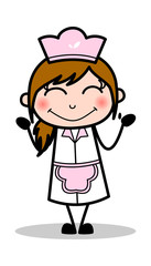 Blushing - Retro Cartoon Waitress Female Chef Vector Illustration