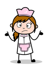 No Idea Expression - Retro Cartoon Waitress Female Chef Vector Illustration