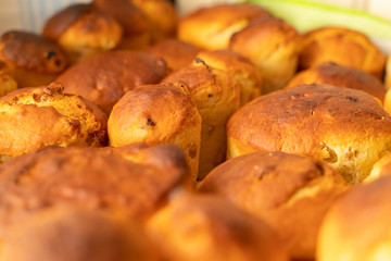fresh baked cupcakes with raisins. preparation of bread. delicious buns