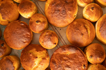 fresh baked cupcakes with raisins. preparation of bread. delicious buns
