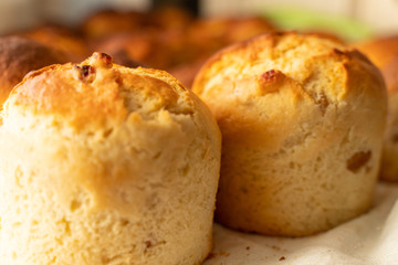 fresh baked cupcakes with raisins. preparation of bread. delicious buns