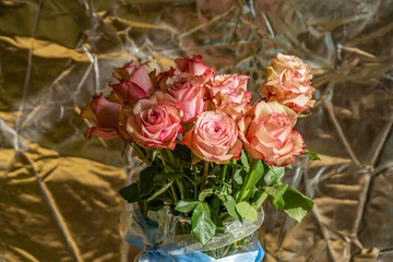 flora, flowers, bouquet, pink, roses, buds, petals, tenderness, beauty