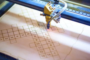 plywood laser cutting process close up
