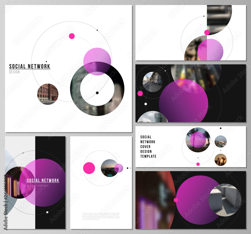 Poster the minimalistic vector layouts of modern social network mockups in popular formats. simple design f
