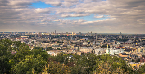 Fototapeta na wymiar Kiev - September 28, 2018: Panorama of Kiev seen from Saint Andrew's Orthodox church in Kiev, Ukraine