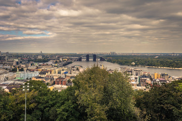 Fototapeta na wymiar Kiev - September 28, 2018: Panorama of Kiev seen from Saint Andrew's Orthodox church in Kiev, Ukraine