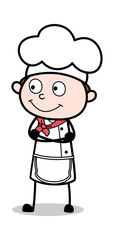 Silently Watching with Smiling Face - Cartoon Waiter Male Chef Vector Illustration﻿