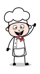 Hello Hand Gesture with Smiling Face - Cartoon Waiter Male Chef Vector Illustration﻿