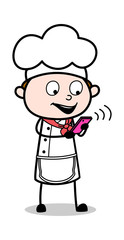 Checking Online Orders - Cartoon Waiter Male Chef Vector Illustration﻿