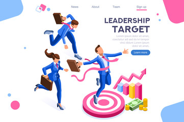 Plakat Running people, target forward. Leadership, climbing your way, job action. Can use for web banner, infographics, hero images. Flat isometric vector illustration isolated on white background